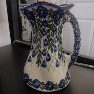 Beautiful Polish Pottery Ceramic Pitcher *Floral* in Excellent Condition